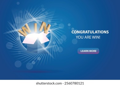 Open textured blue lottery box with confetti explosion inside prize box vector illustration design background