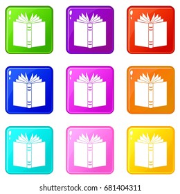 Open thick book icons of 9 color set isolated vector illustration