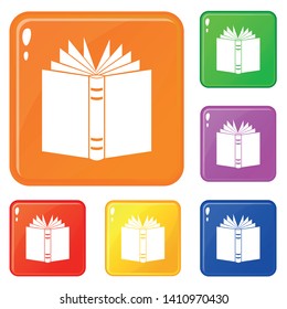 Open thick book icons set collection vector 6 color isolated on white background