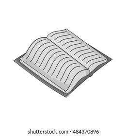 Open thick book with text icon in black monochrome style isolated on white background. Reading symbol vector illustration