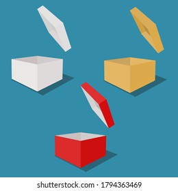 Open three empty boxes. Surprising gift box. An unusual experience. A special celebration. Birthday party.