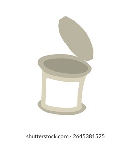 Open Tin Can Cartoon Illustration. Flat cartoon-style illustration of an open metal tin can with lid, isolated on white background. Simple food packaging element in neutral colors.