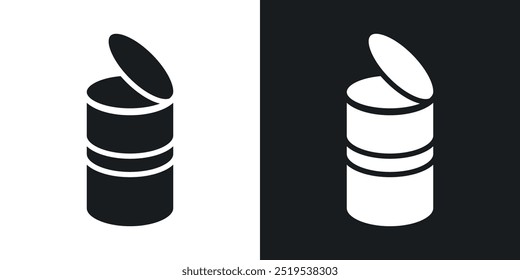 Ícones de ícone de lata de estanho aberto em estilo preenchido em preto e branco