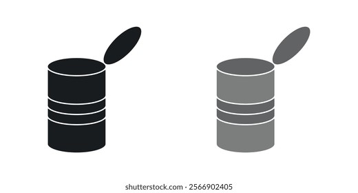 Open tin can icon set in black and colored