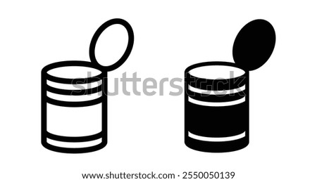Open tin can Icon set in black filled and line.