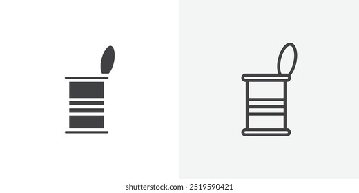 Ícone de lata de estanho aberto. preenchimento sólido e traçado fino estilo eps 10