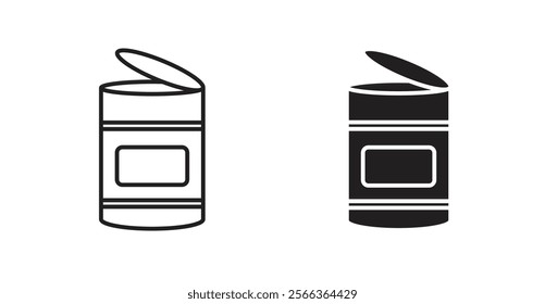 Open tin can icons in line stroke and flat versions