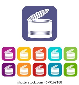 Open tin can icons set vector illustration in flat style In colors red, blue, green and other