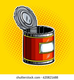 Open tin can pop art hand drawn vector illustration.