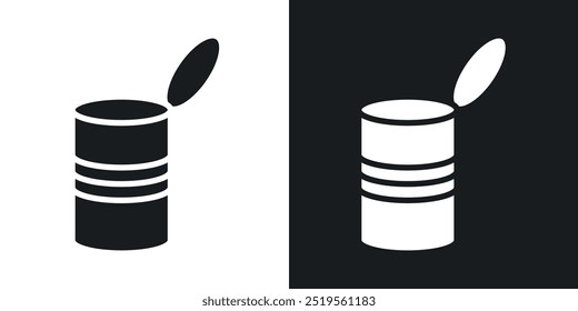 Open tin canline vector icon set in solid and outline style.