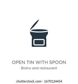 Open tin with spoon icon vector. Trendy flat open tin with spoon icon from bistro and restaurant collection isolated on white background. Vector illustration can be used for web and mobile graphic 
