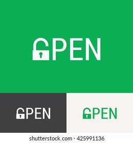 Open title logo with padlock icon. Editable logo vector design.