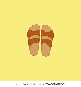 Open toe sandal with double buckles vector illustration. Footwear isolated on yellow background