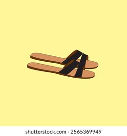 Open toe sandal vector illustration. Slip-on footwear on yellow background