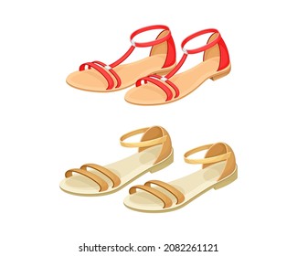 Open Toe Shoes or Peep-toes on Flat Sole as Summer Women Clothing Vector Set