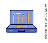 Open toolbox of carpenter and contractor with mechanic tools vector illustration