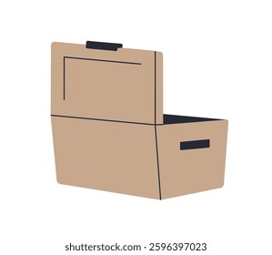 Open toolbox. Empty storage container, portable case for repair tools, DIY equipment. Box, packing, package with lid, cover. Flat graphic vector illustration isolated on white background