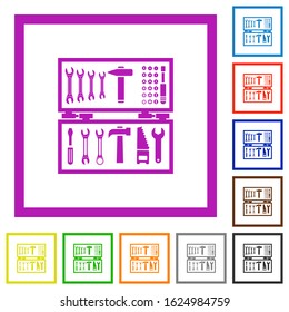 Open toolbox flat color icons in square frames on white background