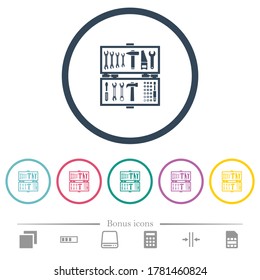 Abrir iconos de color plano en contornos redondos. 6 iconos de bonificación incluidos.