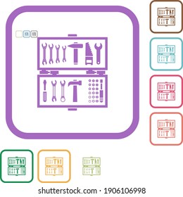 Open toolbox simple icons in color rounded square frames on white background