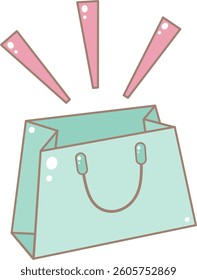 An Open Top Shopping Bag With Radiating Excitement Lines. Cute and Simple Style.