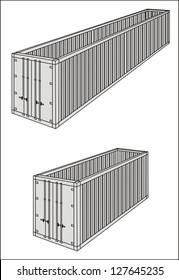 Open top/oversize/over-dimensional cargo container line drawing - international maritime trade black and white vector illustration (part 3)