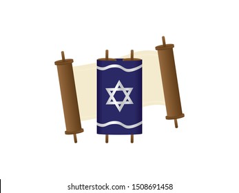 Open Torah Scroll and Close Torah scroll with Blue Cover on White Background