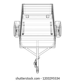 Open trailer sketch. Vector rendering of 3d. Wire-frame style. The layers of visible and invisible lines are separated