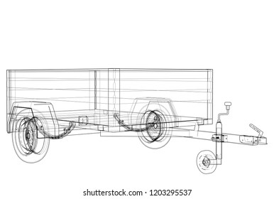 Open trailer sketch. Vector rendering of 3d. Wire-frame style. The layers of visible and invisible lines are separated