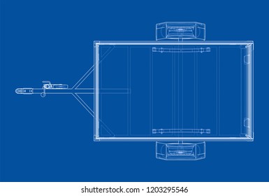 Open trailer sketch. Vector rendering of 3d. Wire-frame style. The layers of visible and invisible lines are separated