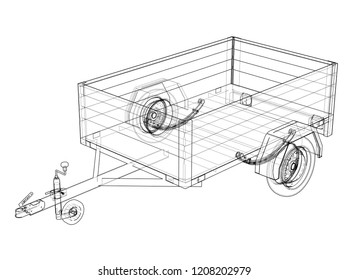 Open trailer sketch. Vector rendering of 3d. Wire-frame style. The layers of visible and invisible lines are separated
