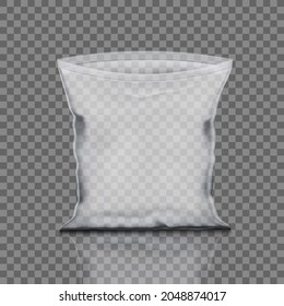 Open Transparent Pillow Bag For Chips, Snacks Or Candys Isolated. EPS10 Vector