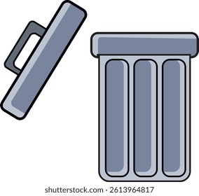 Open Trash Bin Vector Illustration – Flat Waste Container Icon for Interface Use