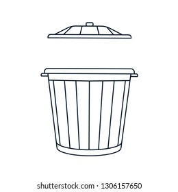 Open trash bin.Linear vector illustration. Isoded silhouette on white isolated  background.