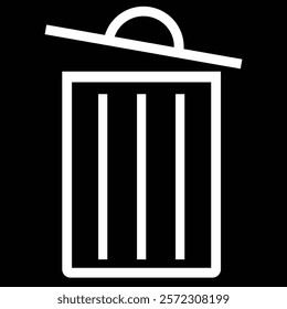 Open trash can icon. Simple graphic representation of a receptacle for waste disposal. Clean white lines, minimalist design on dark background.