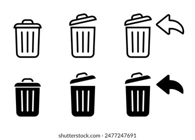 Mülleimer-Symbol öffnen. Symbol für Mülleimer. Lösches Zeichen. Müllcontainer mit Pfeil-Logo. Mülleimer-Vektorillustration