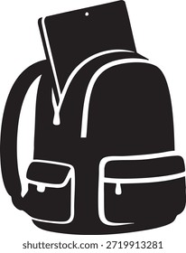 Mochila abierta del viaje con las siluetas superiores del bolsillo del ordenador portátil aisladas en el fondo blanco