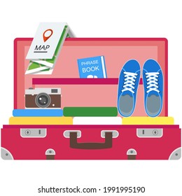 Open travel bag suitcase luggage vector on white