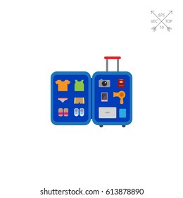 Open travel suitcase icon