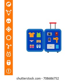 Open travel suitcase icon