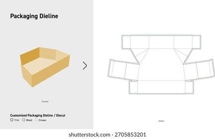 Modelo de caixa de papelão dobrável do dieline da embalagem da bandeja aberta