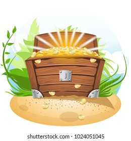 Open Treasure Chest. Cartoon Illustration.