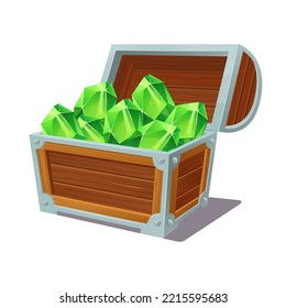 Open treasure chest with gems jewelry vector illustration. Game UI design. Pirate trophy concept