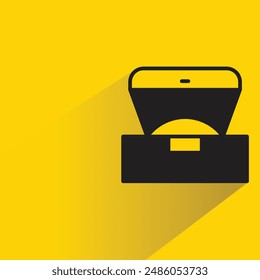 open treasure chest icon with shadow on yellow background