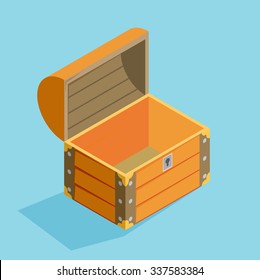 open treasure chest isolated flat isomertic design