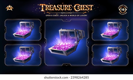Colección Open Treasure Chests Colección con diamantes rosados - Desvelando un reino desde niveles básicos a niveles avanzados para diseño de ilustraciones RPG, Fantasía y Vector de Juegos Medievales