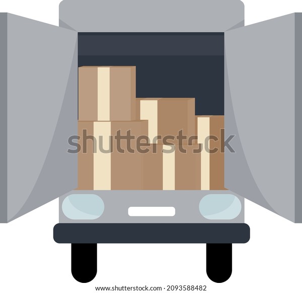 Open truck with boxes, cargo, goods. Fast shipping.\
Vector image