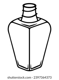 Open tube of nail polish. Sketch. Bottle with a narrow neck and screw thread. Nail coating in a voluminous curvy bottle. Vector illustration. Decorative cosmetics to create a fashionable look. 