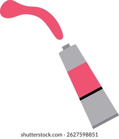 Open the tube and paint. Pink paint for drawing. Art supplies. Isolated vector illustration in flat style.