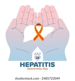 Abra dos manos con hígado y cinta, concepto de diseño para el día de la hepatitis